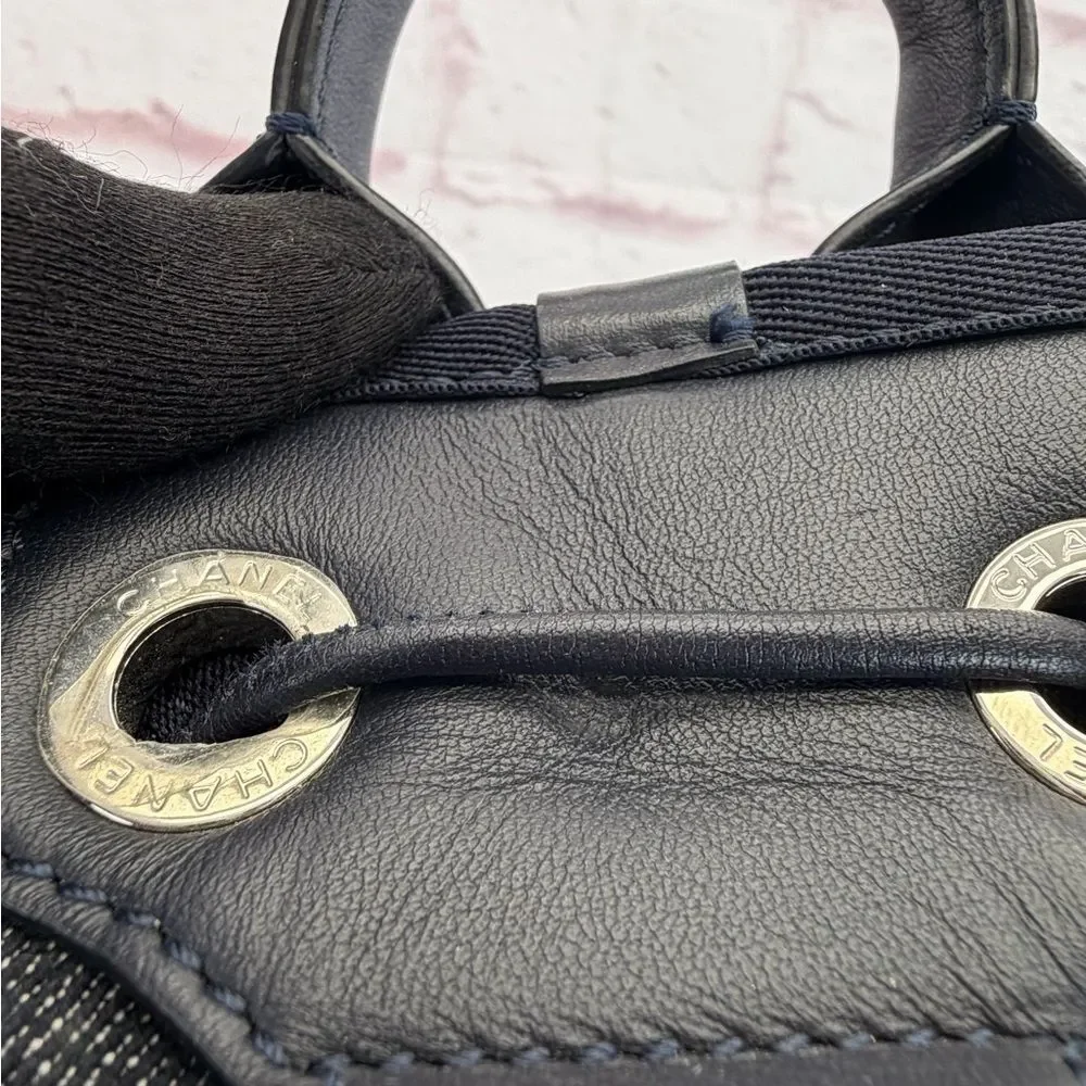 Chanel Deauville Large Navy Denim Canvas Drawstring Backpack